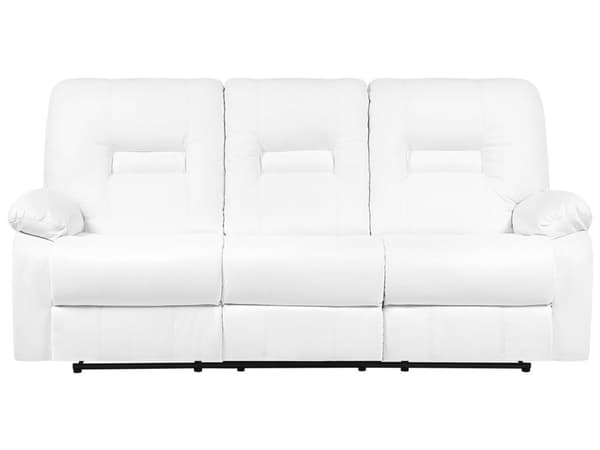 Sohva valkoinen 204 x 101 x 73 cm keinonahka teräs kolmelle säädettävä jalkatuki