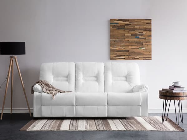 Sohva valkoinen 204 x 101 x 73 cm keinonahka teräs kolmelle säädettävä jalkatuki
