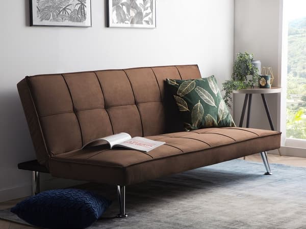 Vuodesohva ruskea 145 x 68 x 75 cm polyesteri kolmelle metalli puu käsinojaton