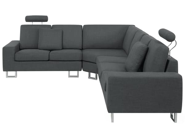 Kulmasohva tummanharmaa 290 x 103 x 235 cm kangasverhoilu kuudelle oikeakätinen