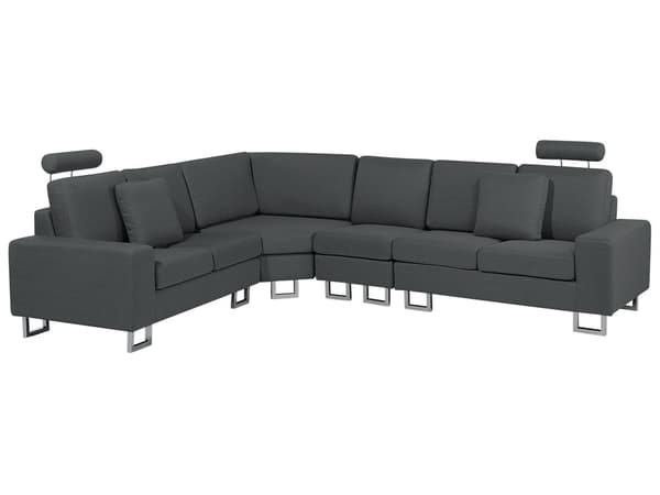 Kulmasohva tummanharmaa 290 x 103 x 235 cm kangasverhoilu kuudelle oikeakätinen