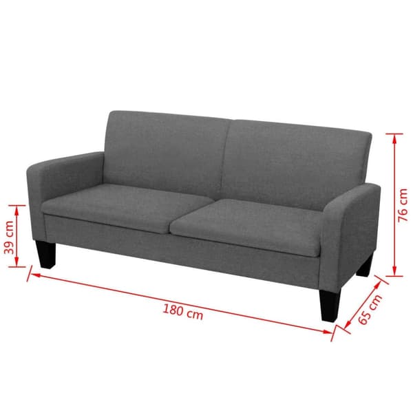 vidaXL 3-sitssoffa 180x65x76 cm mörkgrå