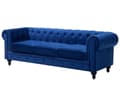 Pikkukuva 6 / 11: Sohva laivastonsininen 201 x 70 x 75 cm samettiverhoilu kolmelle chesterfield