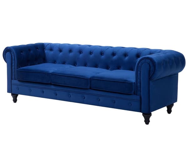 Sohva laivastonsininen 201 x 70 x 75 cm samettiverhoilu kolmelle chesterfield