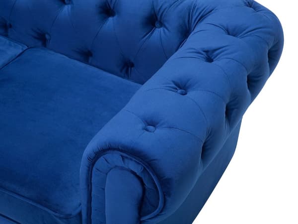Sohva laivastonsininen 201 x 70 x 75 cm samettiverhoilu kolmelle chesterfield