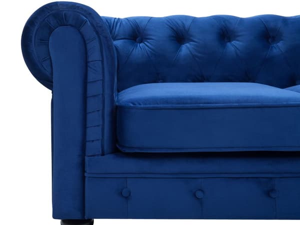Sohva laivastonsininen 201 x 70 x 75 cm samettiverhoilu kolmelle chesterfield