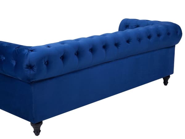 Sohva laivastonsininen 201 x 70 x 75 cm samettiverhoilu kolmelle chesterfield