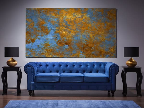 Sohva laivastonsininen 201 x 70 x 75 cm samettiverhoilu kolmelle chesterfield