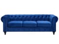 Pikkukuva 1 / 11: Sohva laivastonsininen 201 x 70 x 75 cm samettiverhoilu kolmelle chesterfield