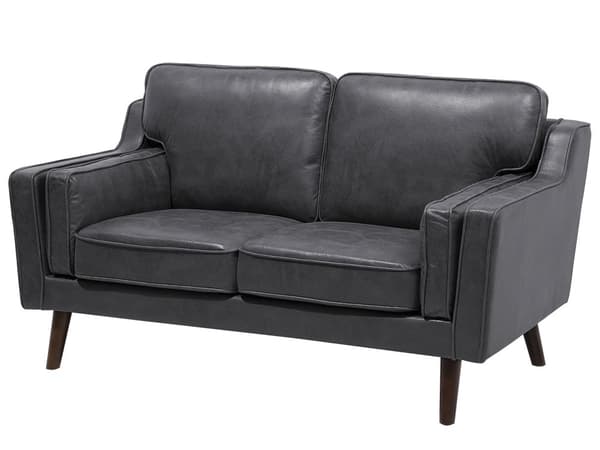 Soffa Grå 2-sits Konstläder Trä Ben Klassisk