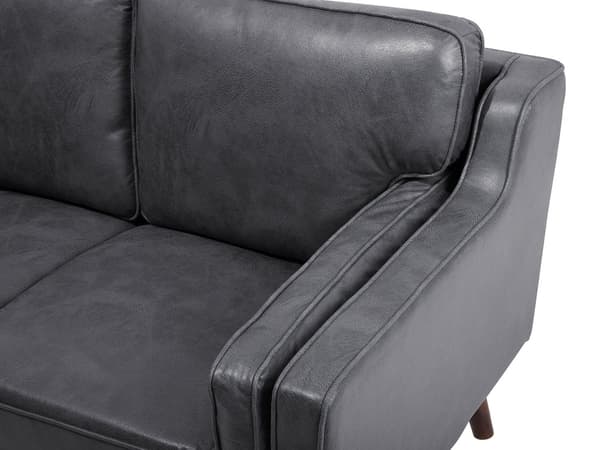 Soffa Grå 2-sits Konstläder Trä Ben Klassisk