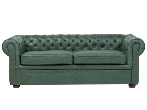 Chesterfield Soffa Grön Konstläder Klädsel Mörkt Trä Ben 3-sits Modern