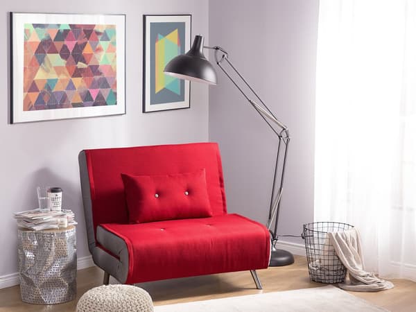 Bäddsoffa Röd Tyg Bäddsoffa Utfällbar Stol Säng