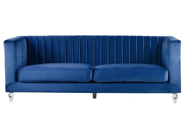 Soffa Koboltblå 3-sits Sammet Kviltning