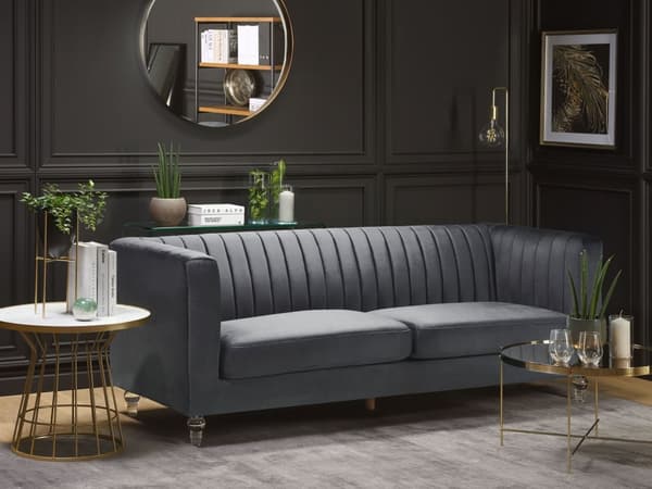 Soffa Mörkgrå 3-sits Sammet Kviltning