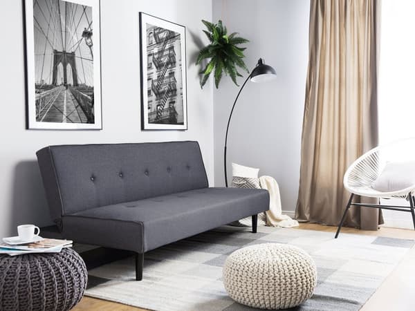Bäddsoffa Mörkgrå 3-sits Knappar Klick Klack