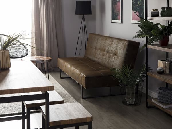 Bäddsoffa Brun Konstläder Modernt Vardagsrum 3-sits Armlös Minimalistisk Design