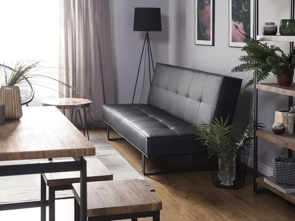Bäddsoffa Svart Konstläder Modernt Vardagsrum 3-sits Armlös Minimalistisk Design