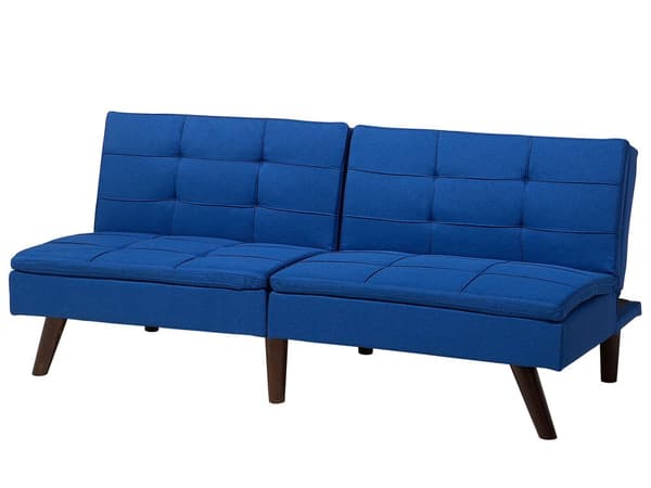Bäddsoffa Koboltblå 3-sits Stickad Klädsel Klick Klack Svarta Metall Ben