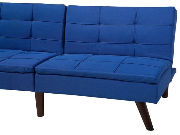 Bäddsoffa Koboltblå 3-sits Stickad Klädsel Klick Klack Svarta Metall Ben