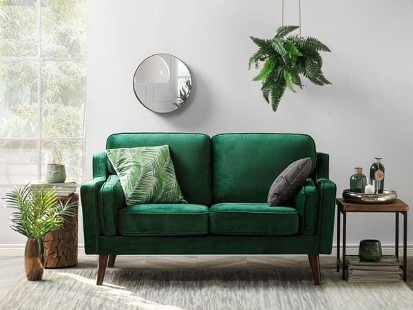 Soffa Smaragdgrön 2-sits Sammet Trä Ben Klassisk