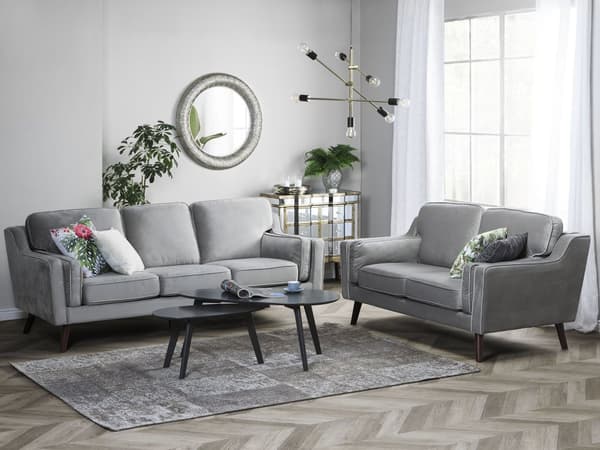 Soffa Ljusgrå 3-sits Sammet Träben Klassisk