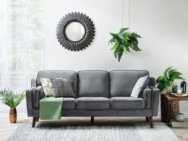Soffa Mörkgrå 3-sits Sammet Träben Klassisk