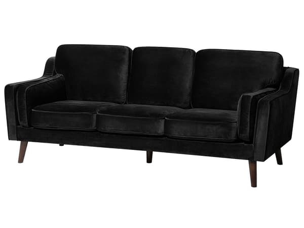 Soffa Svart 3-sits Sammet Trä Ben Klassisk