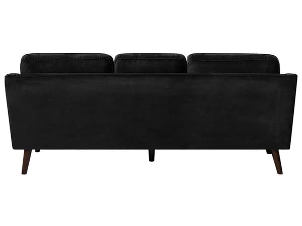Soffa Svart 3-sits Sammet Trä Ben Klassisk