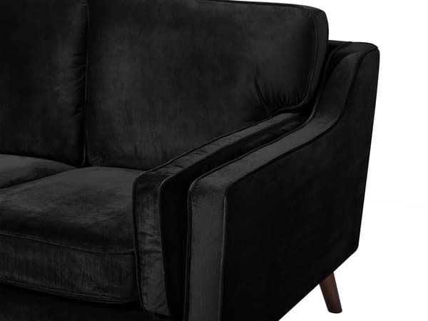 Soffa Svart 3-sits Sammet Trä Ben Klassisk