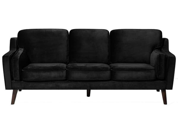 Soffa Svart 3-sits Sammet Trä Ben Klassisk