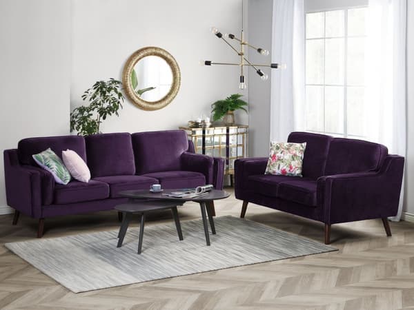 Soffa Lila 3-sits Sammet Trä Ben Klassisk