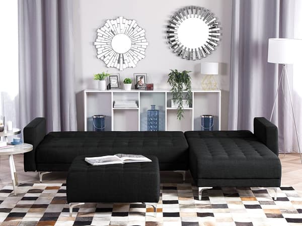 4-sits Hörnbäddsoffa Grafitgrå Tuftat tyg L-formad Modern Vänster Schäslong