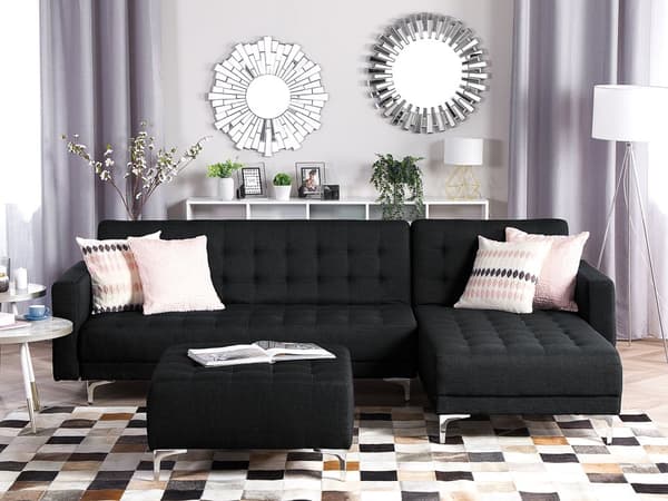 4-sits Hörnbäddsoffa Grafitgrå Tuftat tyg L-formad Modern Vänster Schäslong