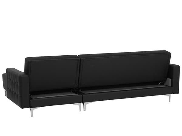 Hörnbäddsoffa Svart Konstläder Tuftad Modern L-formad Modulär 4-sits Vänstervänd Schäslong