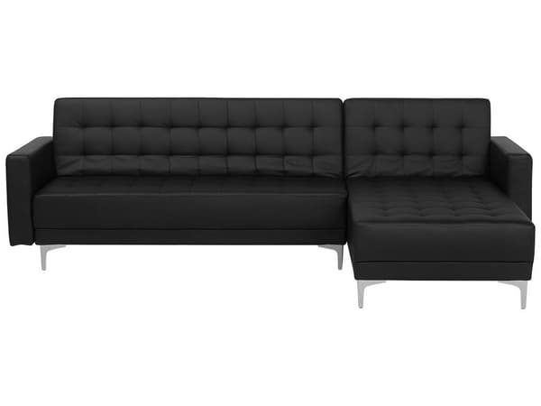Hörnbäddsoffa Svart Konstläder Tuftad Modern L-formad Modulär 4-sits Vänstervänd Schäslong