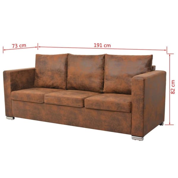 vidaXL 3-personers sofa 191 x 73 x 82 cm kunstigt ruskindslæder