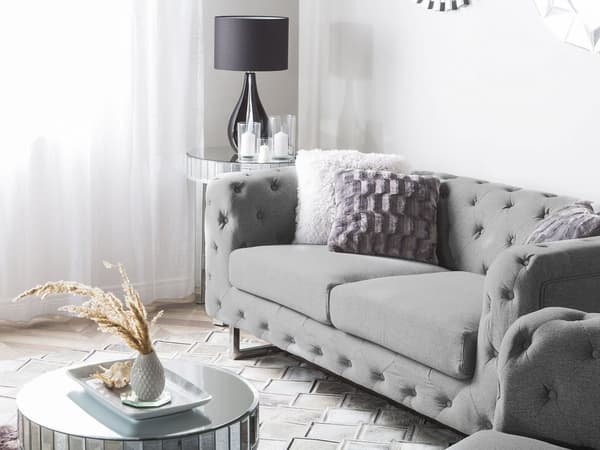2-sits Chesterfield Soffa Ljusgrå Knappar Tuftad