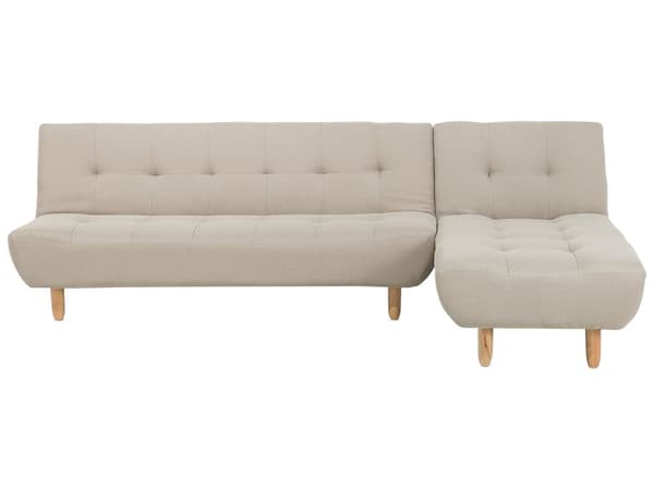 4-sits Vänstervänd Hörnsoffa Beige tyg med Ljusa Träben Schäslong