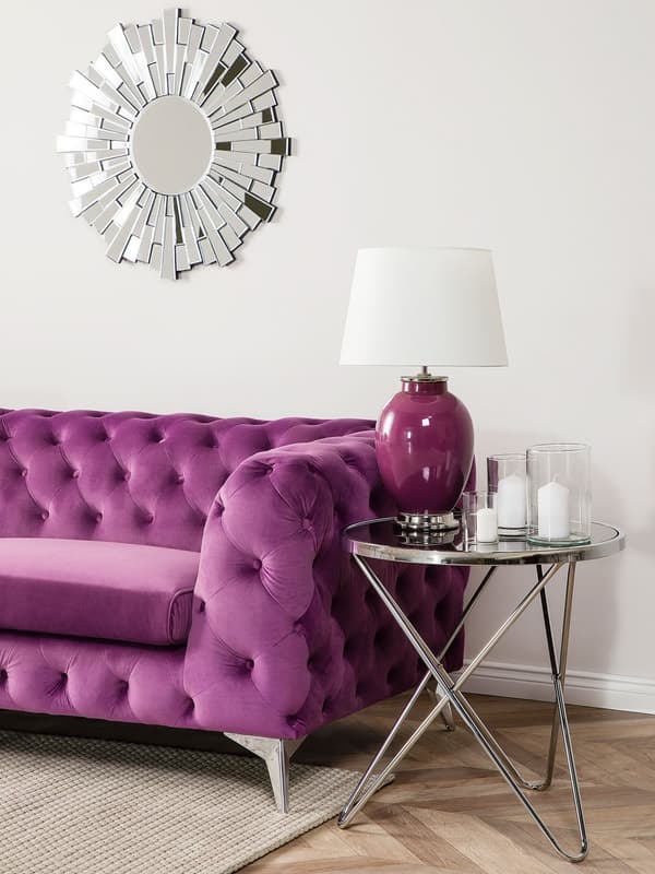 3-sits Soffa Lila Sammet Chesterfield Stil Lågt Ryggstöd