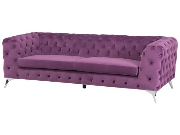3-sits Soffa Lila Sammet Chesterfield Stil Lågt Ryggstöd