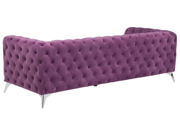 3-sits Soffa Lila Sammet Chesterfield Stil Lågt Ryggstöd