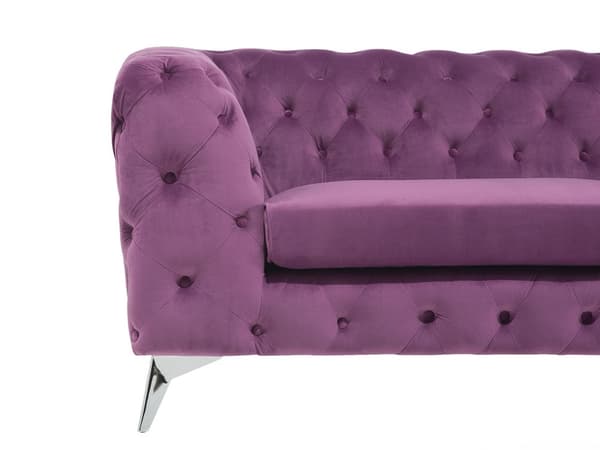 3-sits Soffa Lila Sammet Chesterfield Stil Lågt Ryggstöd