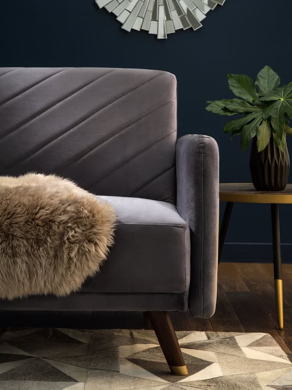 Bäddsoffa 3-sits Sammet Grå Träben Modern Vardagsrum