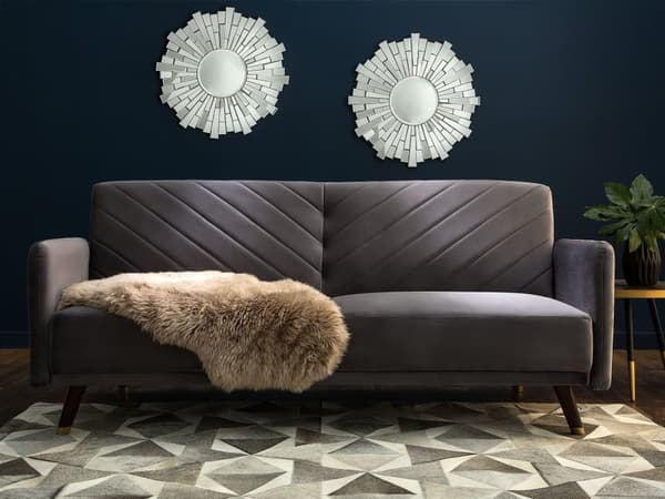 Bäddsoffa 3-sits Sammet Grå Träben Modern Vardagsrum