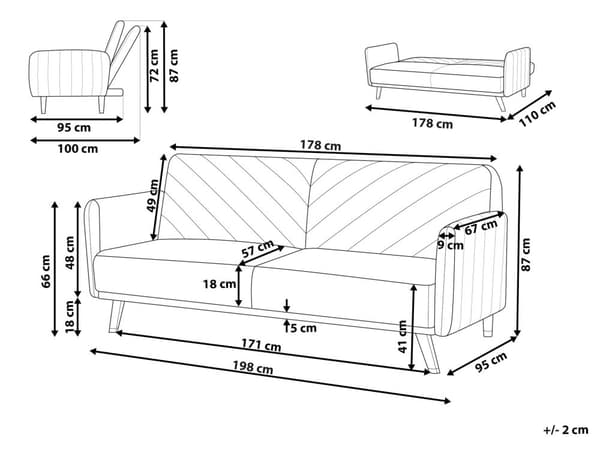 Bäddsoffa 3-sits Sammet Svart Träben Modern Vardagsrum