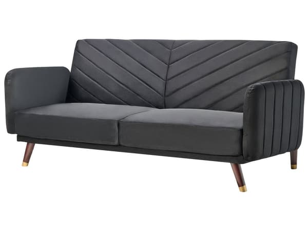Bäddsoffa 3-sits Sammet Svart Träben Modern Vardagsrum