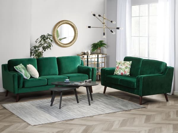Soffa Smaragdgrön 3-sits Sammet Träben Klassisk