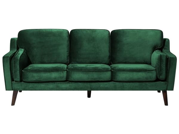 Soffa Smaragdgrön 3-sits Sammet Träben Klassisk