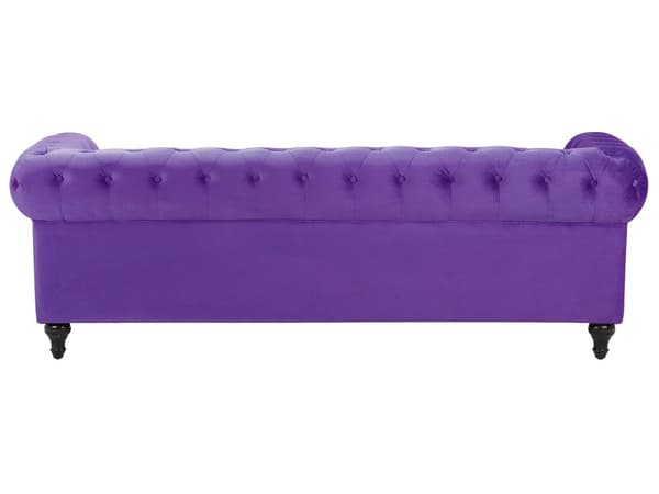 Chesterfield Soffa Lila Sammet Tyg Klädsel Mörka Trä Ben 3-sits Modern